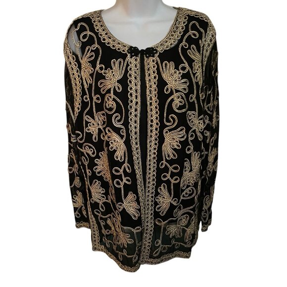 Vtg ISC Womens Blazer Sleeveless Shell L Silk Embroidered Metallic Black Tunic - Picture 14 of 16